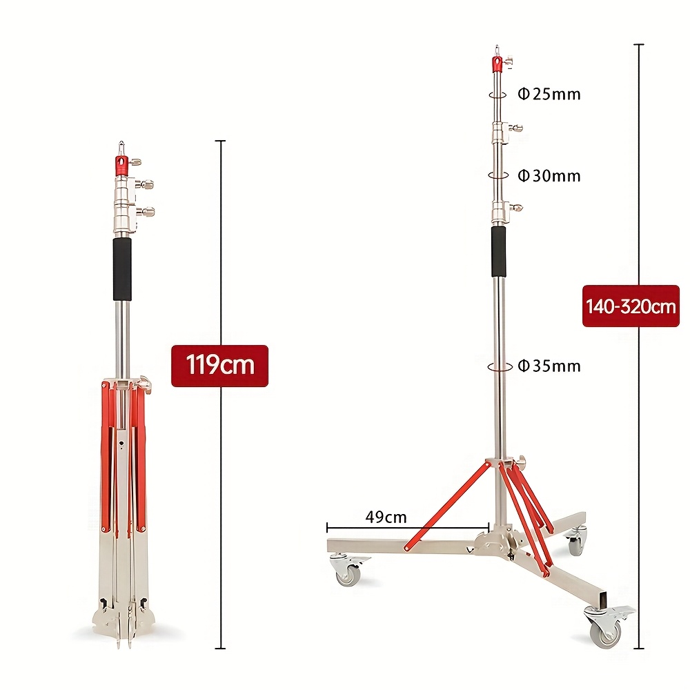 SH 320 cm/10,5 ft Stativ mit 3 Rädern – Schwerlast-Studiohalterung aus Metall für Softbox, Film und Videoaufnahmen