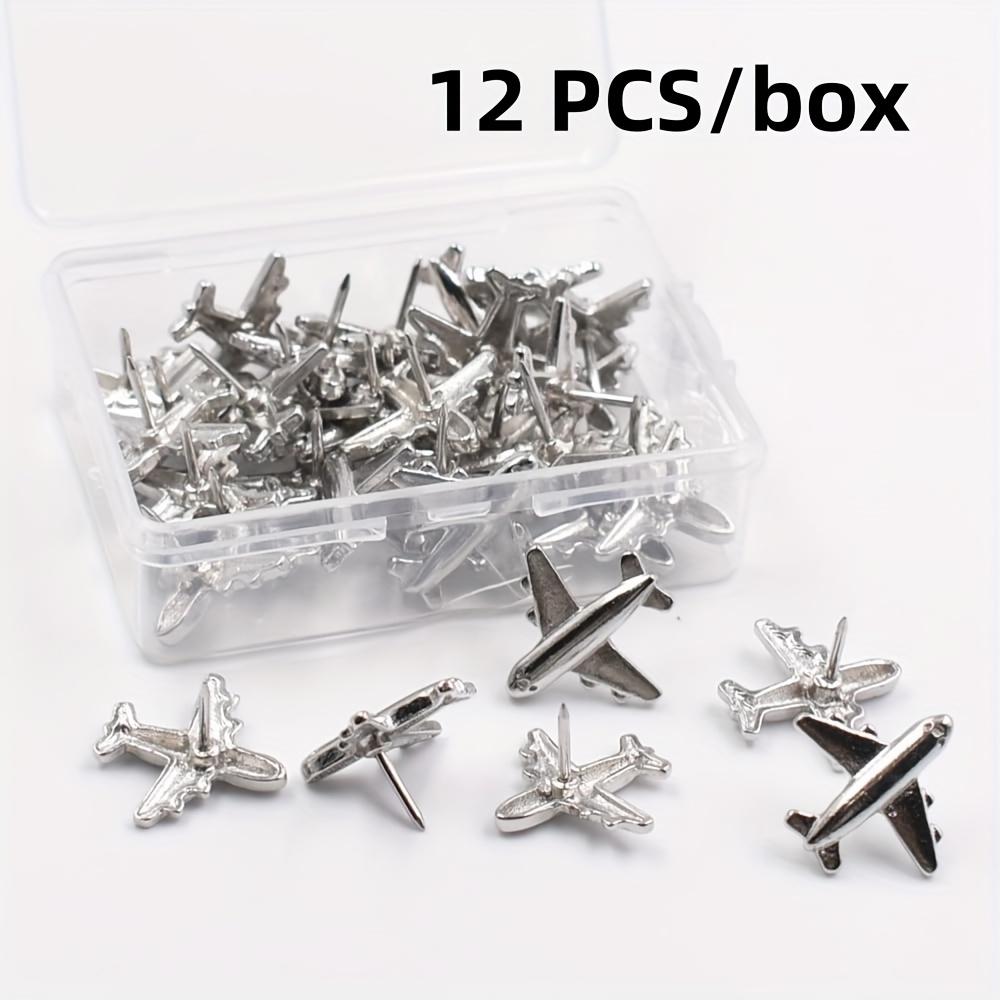 TEMU A Set Of 12 Airplane Push Pins: 3d Thumbtacks Featuring Airplane Designs - Suitable For Office Use, Cork Boards, Or Photo Notes