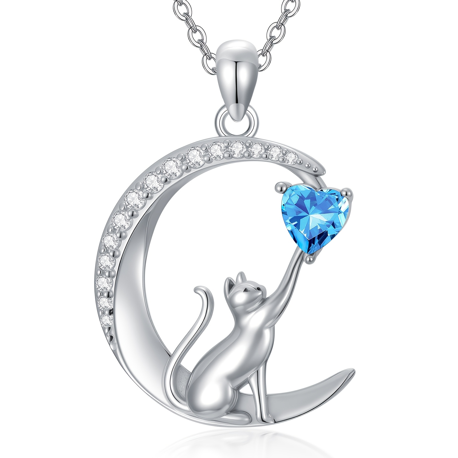 Women's 925 Sterling Silver Cat Pendant Birthstone Necklace, Gift for Her
