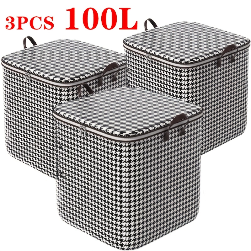TEMU 3pcs Of 100l Qianniao Grid Storage Bag - Safety Zipper Closure, Storage Of Clothes And Blankets, Dustproof, With Convenient Handles, Can Space Utilization, Under-bed Storage