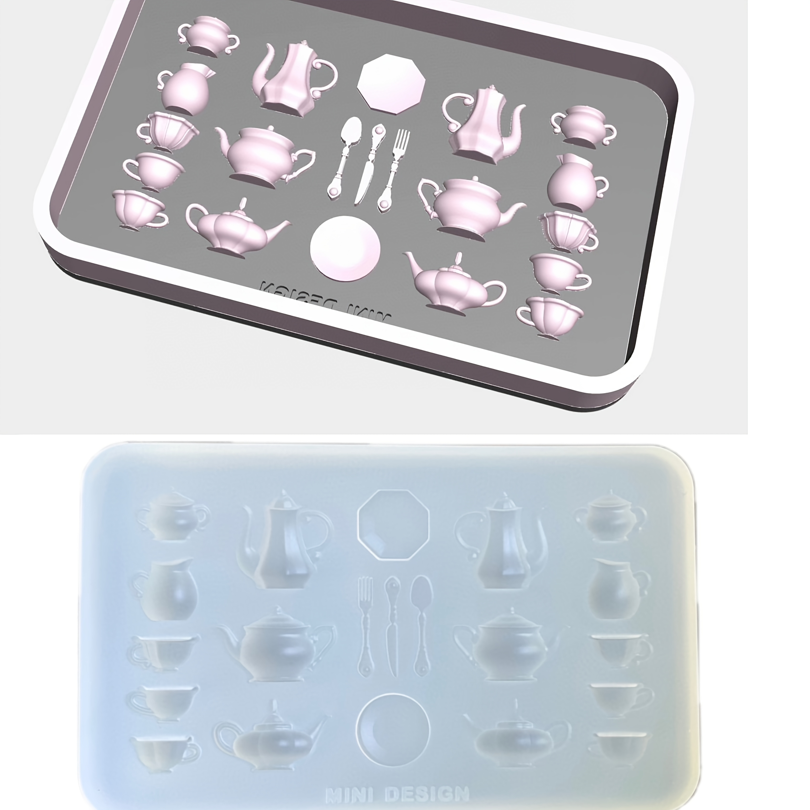 

Afternoon Tea-themed Silicone Resin Mold For Keychains - Rectangular Epoxy Casting Mold