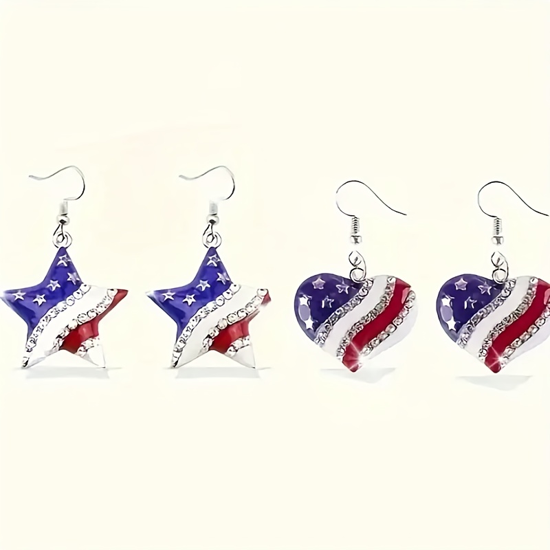 TEMU Of American Day Earrings, July 4th Earrings, Patriotic Earrings With Stars, Hearts, And Designs, Party Gifts, Holiday Gifts