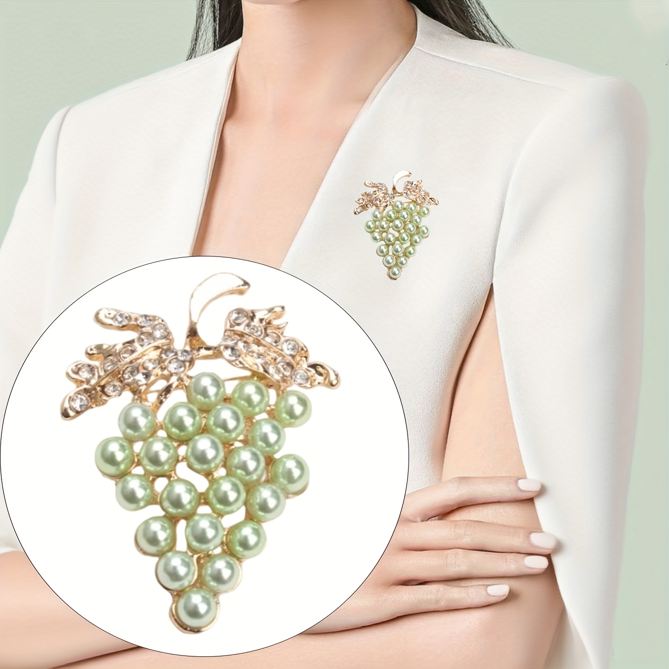 TEMU 1pc Of Grape-shaped Brooch Featuring , Clear Rhinestones, And Gold-tone Metal, Beautifully Designed, An Ideal Gift For Festivals For , , Family,