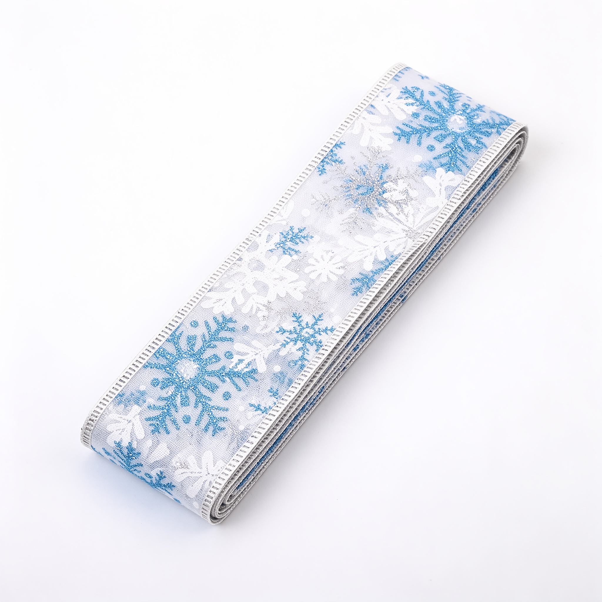 TEMU Ruban tissé à double couche avec de neige pailleté et bordure en fil argenté, ruban décoratif d'hiver pour emballage cadeau, ruban floral fait