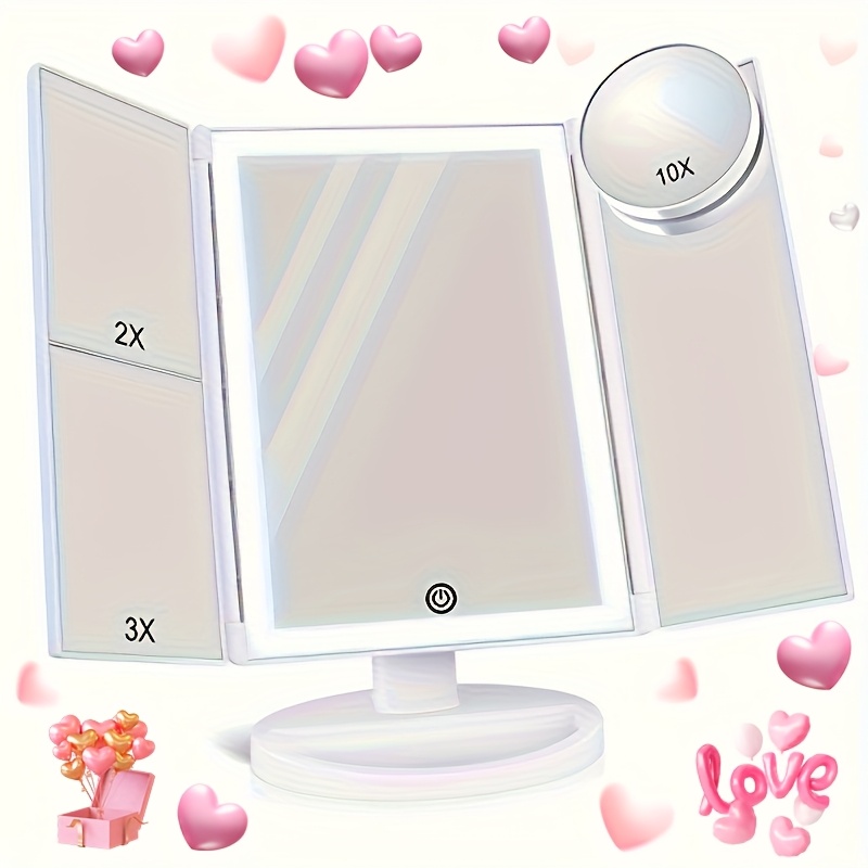 

Led Bedroom Desktop Tri-folding Cosmetic Mirror With Lights Foldable Premium Desktop Dressing Mirror Cosmetic Mirror With Magnification