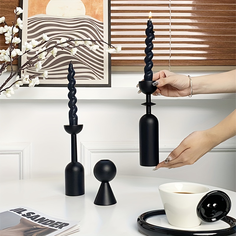 

3pcs/1set Black Simple Candlestick High Value Wooden Candlestick Set Home Living Room Candlestick Decoration