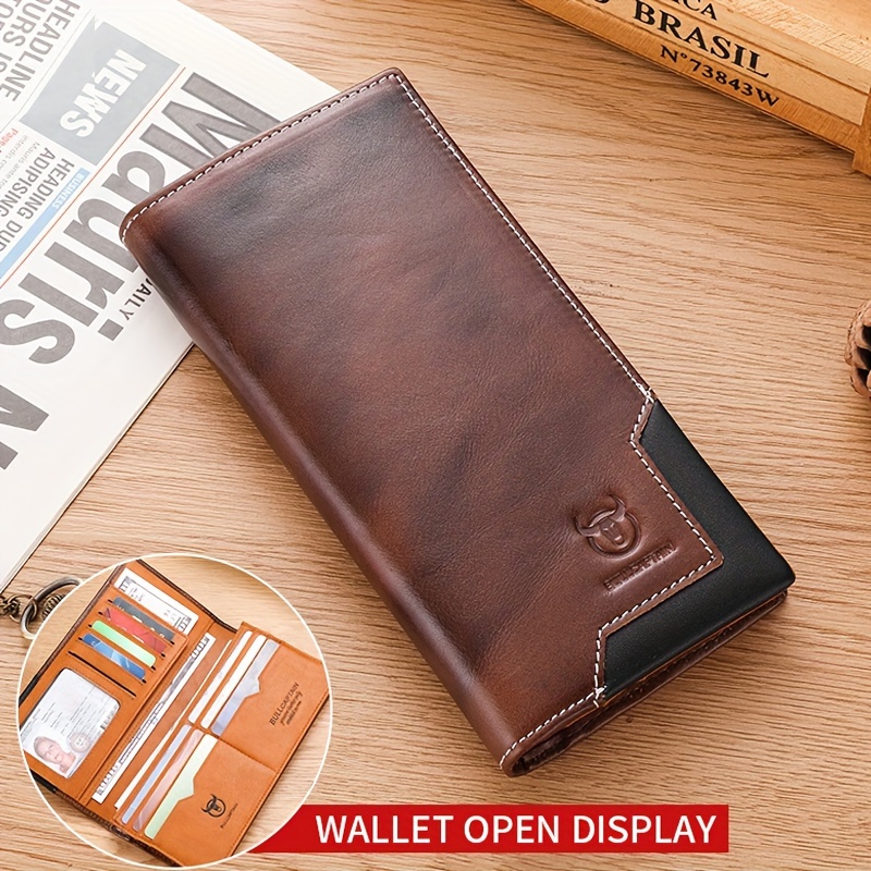 

[1pc Men's Genuine Leather Wallet] Men's Genuine Top Layer Cowhide Leather Wallet, , With Embroidery, Eyelet & , Polyester Lined, Large Capacity With Multiple Card Slots, For Long Credit Card Holder