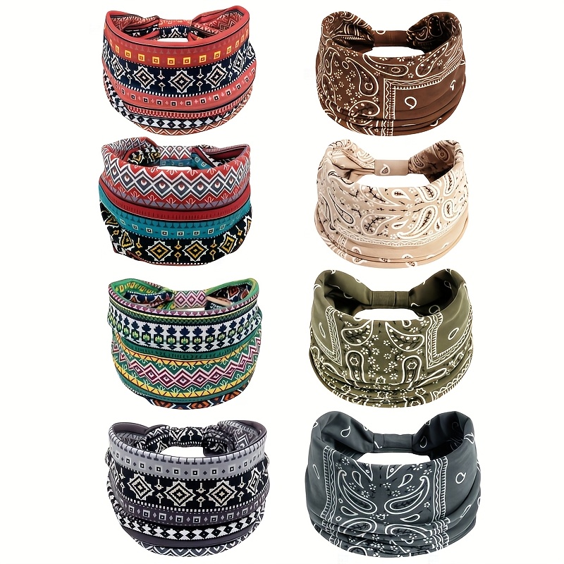TEMU 8pcs/set Wide Sports Headband, Suitable For Exercise And Training. Wide Soft Fashion Headband - Elastic Hairband, Bohemian Style Headband, Yoga