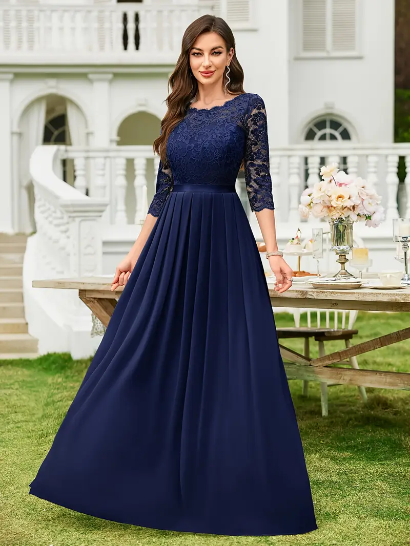 womens elegant floral lace contrast chiffon 3 4 sleeve - Temu Mauritius womens elegant floral lace contrast chiffon 3 4 sleeve - Temu Mauritius