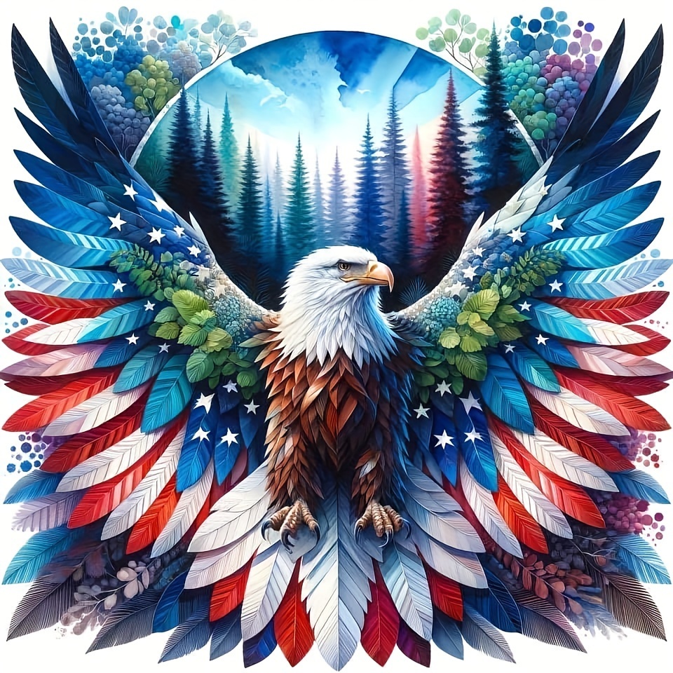 

1pc, 50x50cm, 5d Diy Full Drill Round Diamond Painting Kit, American Flag Eagle Mosaic, Patriotic Wall Art, Home Bedroom Study Bathroom Decor, Canvas Craft Tool For Mosaic Artwork