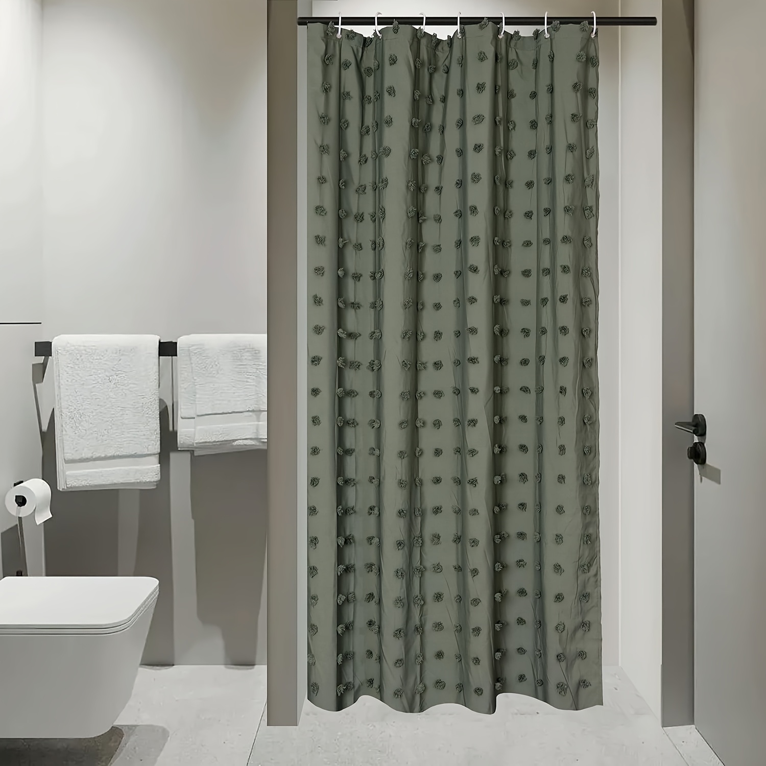 Bohemian Chic Polka Dot Shower Curtain with White Hooks, Machine Washable