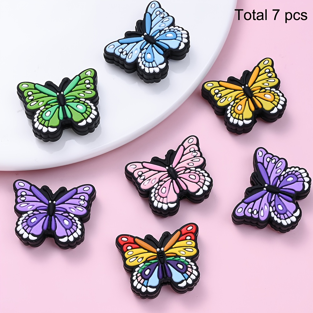 TEMU 15/7 pièces (6 styles) Perles en silicone papillon colorées pour la fabrication de bijoux DIY, perles focales et d'espacement papillon pour