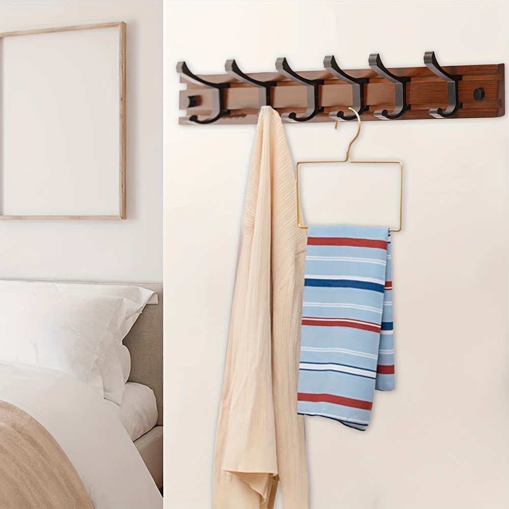 

1pc/2pcs Wooden Wall Mounted Hat Rack With 6 Hooks For Hanging Hats, Baseball Caps, Purses, Scarves, Clothes