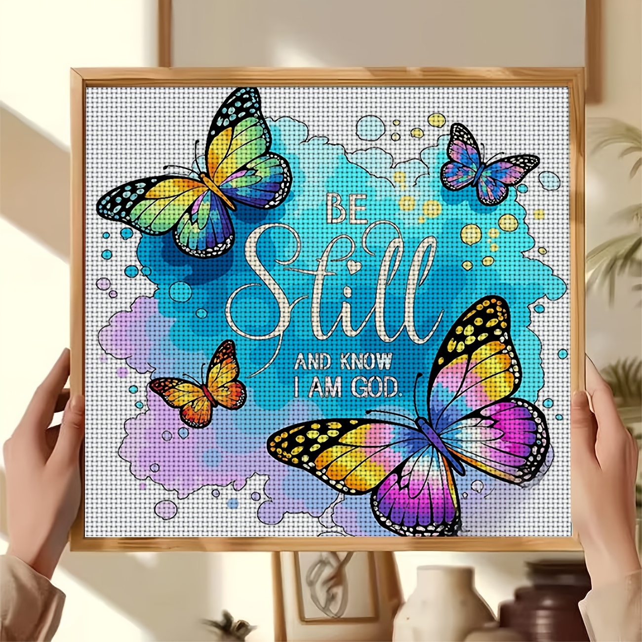 Cross Stitch Printed Kit, Frameless Colorful Butterfly Watercolor Pattern