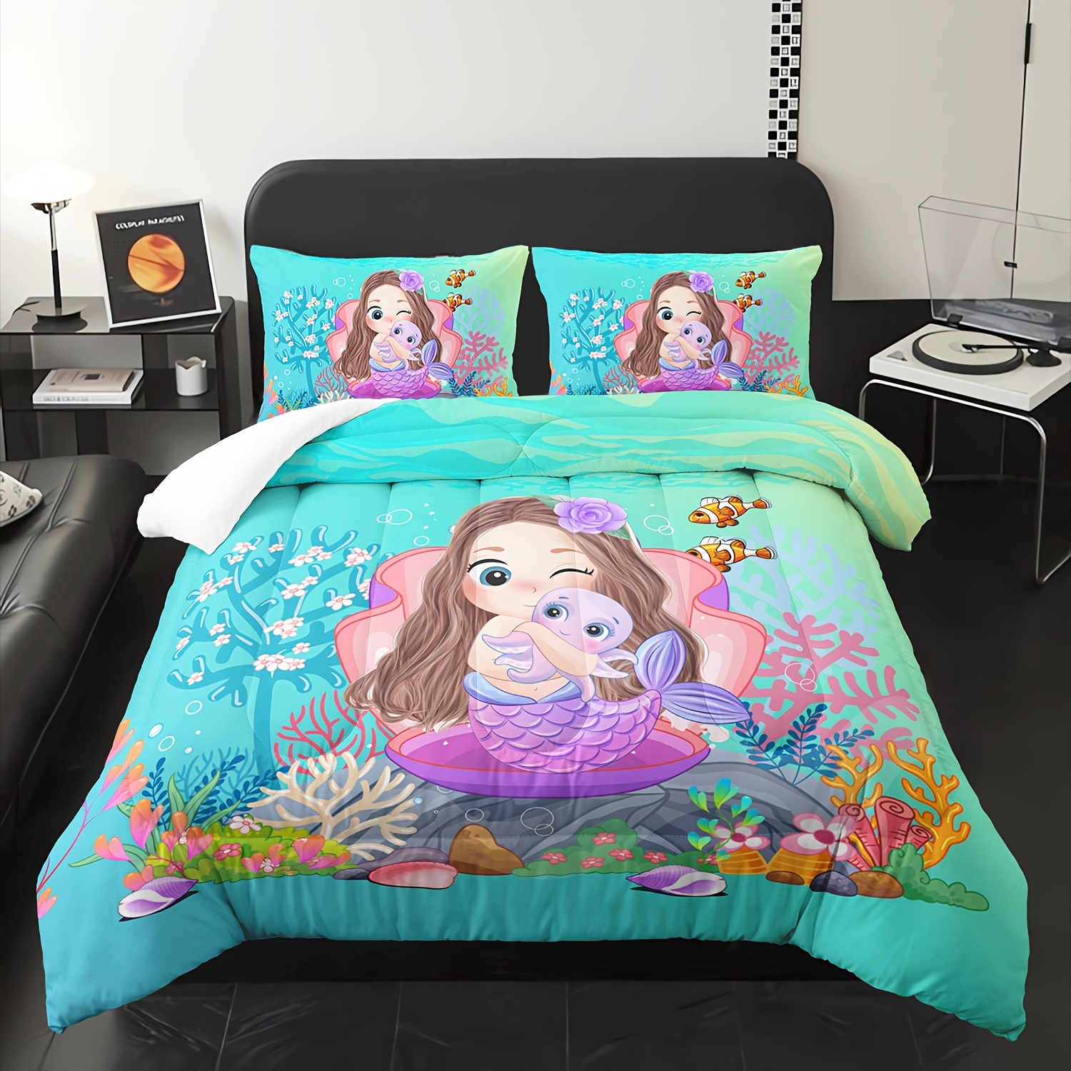 3pcs mermaid comforter set fairy tale sea shell grass bedding set
