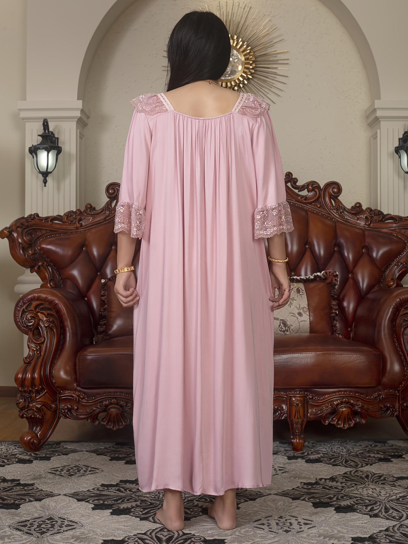 plus size women's nightgown elegant court style lace trimmed