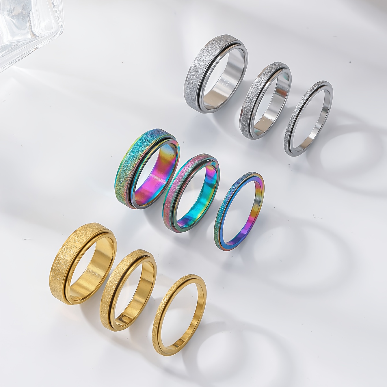 3 stk. 2/4/6 mm mat roterende ring sæt damer