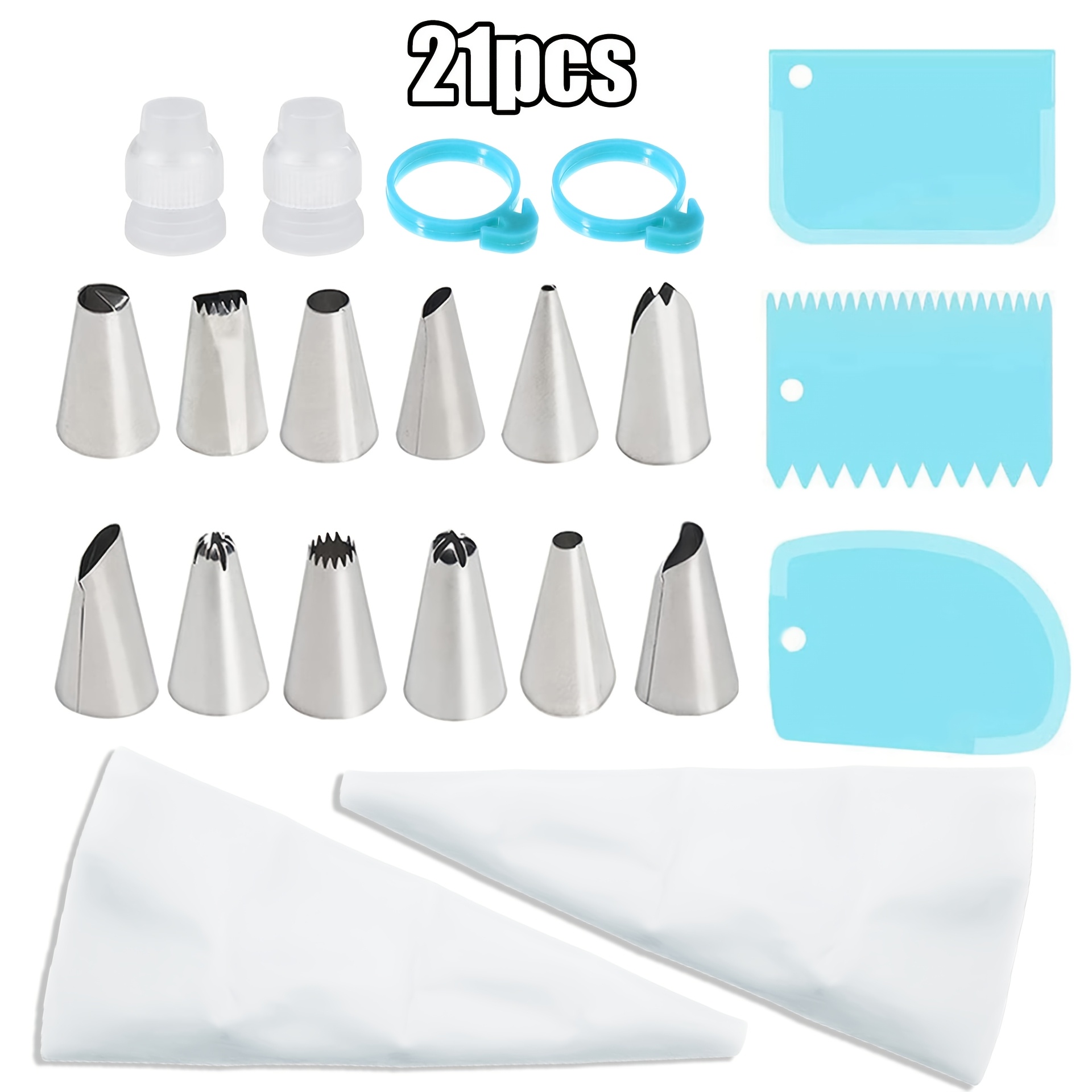 TEMU Ensemble de 21 pièces de pinceau à douille en acier inoxydable, grattoir pour poche à douille, convertisseur, outils de pâtisserie pour , la