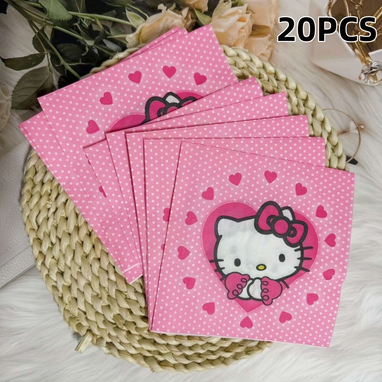 E-shop 20 Stück Sanrio Hello Kitty Servietten, für Party-Tischdekorationen, geeignet für verschiedene Feiertagsfeiern und Geburtstagsfeiern