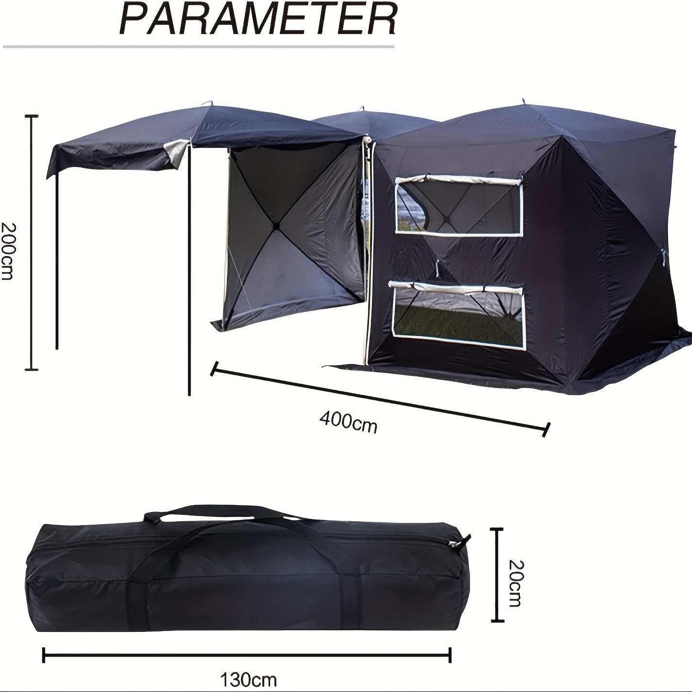 خيمة GearZone أوتوماتيكية سريعة الفتح، خيمة ذيل السيارة مستقرة ومقاومة للرياح، خيمة قابلة للفصل 495 سم × 180 سم، خيمة تمديد خلفية كبيرة، خيمة تخييم تتسع لـ3-4 أشخاص، مناسبة لجميع الموديلات