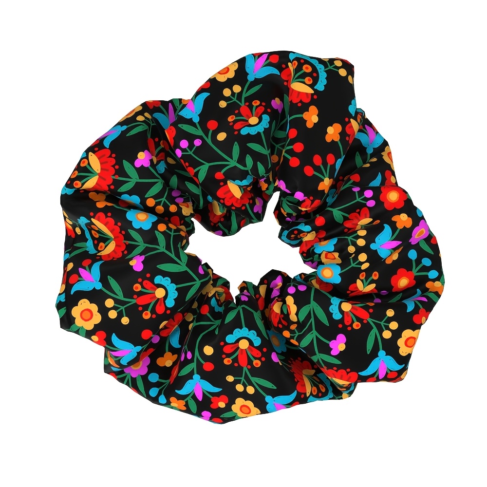 Image of Floral Hair Ties For Women, Fabric Scrunchies With Flower Designs, Perfect For Styling Hair