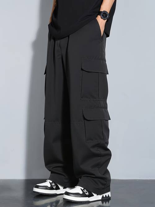 mens stylish multi pocket cargo pants drawstring waist sports casual trousers