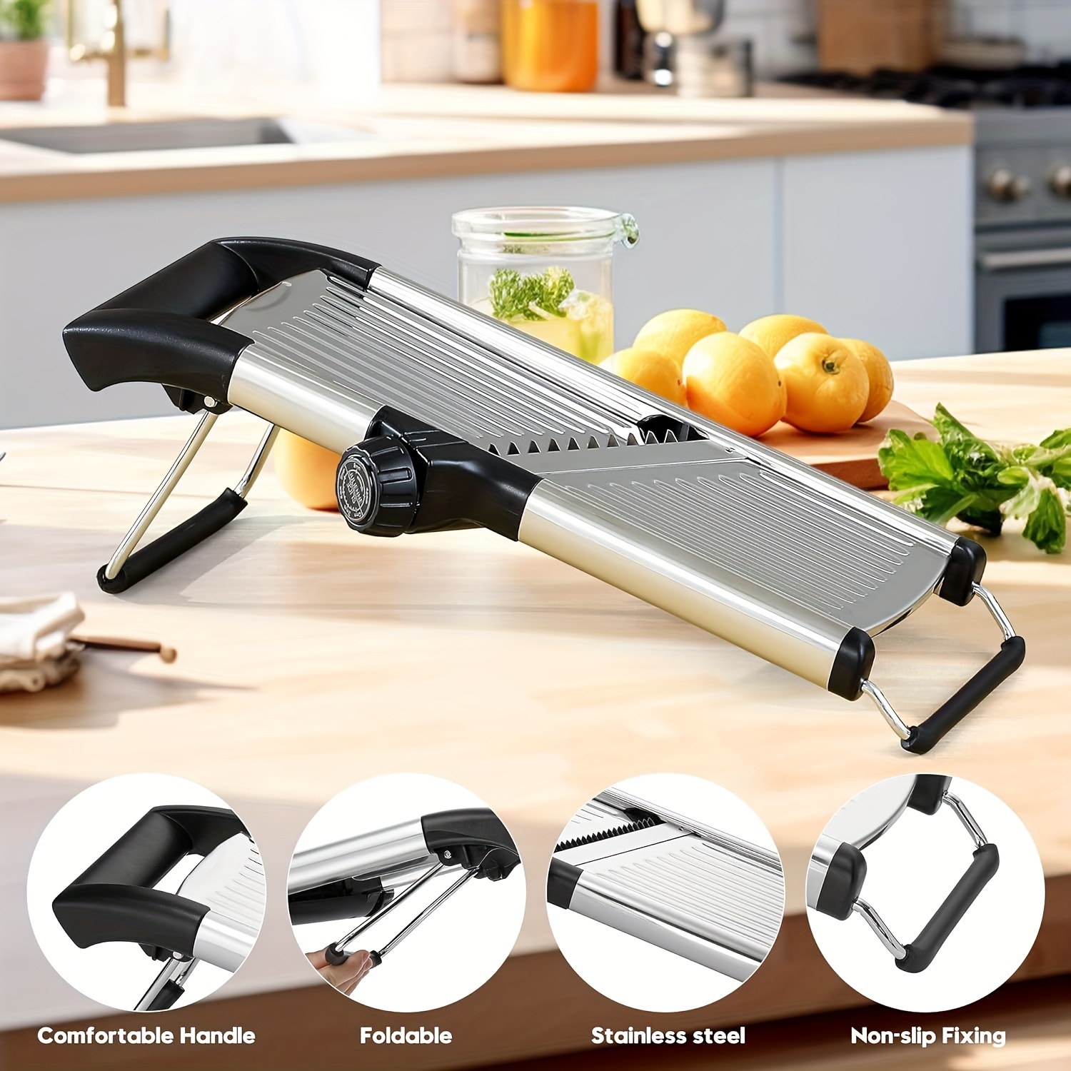 

Mandoline Slicer For Kitchen Adjustable Mandolin Slicer Stainless Steel Mandoline Food Slicers Vegetable Cutter Veggie Potatos Onion Slicer With Cut-resistant Gloves & Cleaning Brush