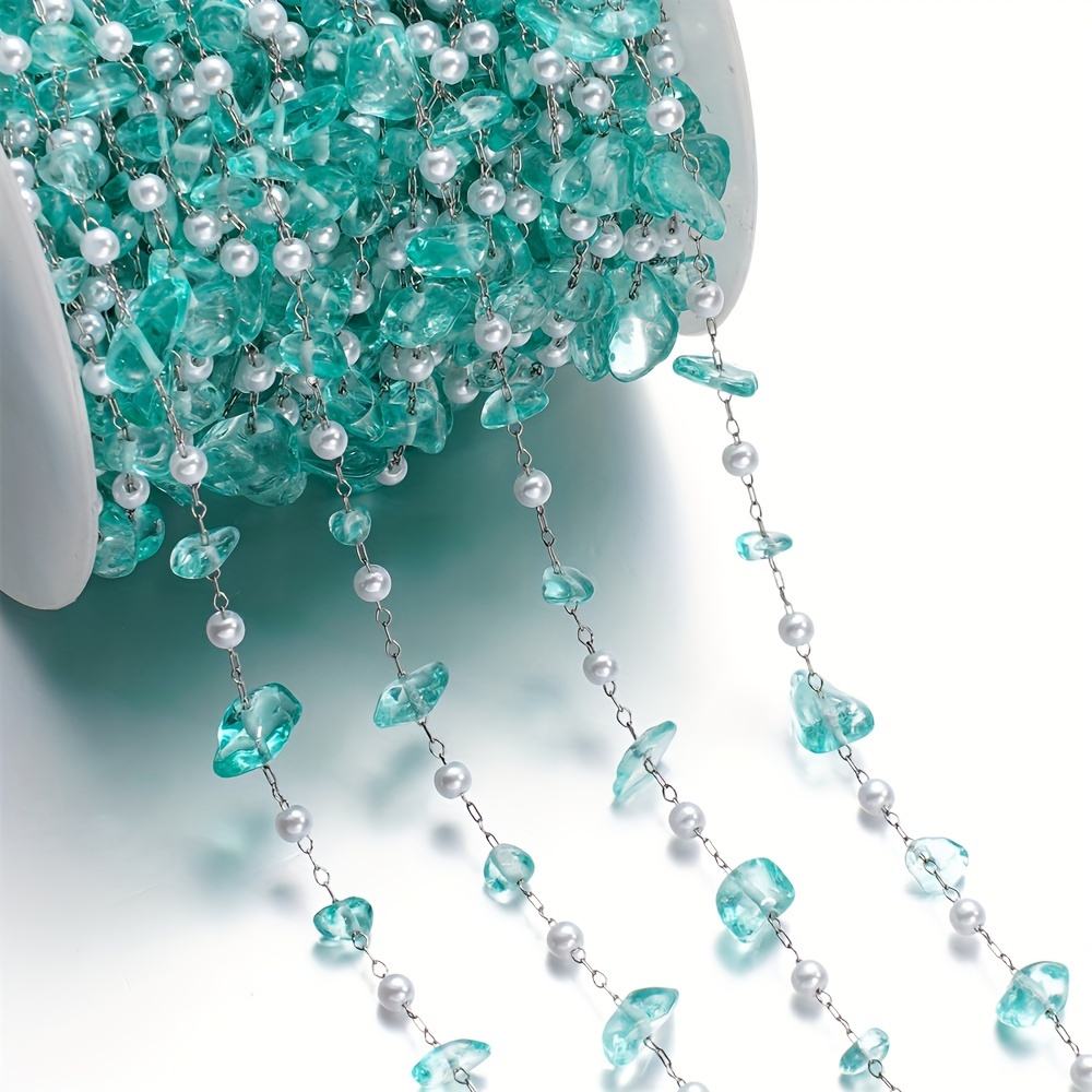 Image of 39.37in Pearl Beads Chain Stainless Steel Chain Irregular Crystal Beads Chain Necklace Bracelet For Jewelry Making Supplies