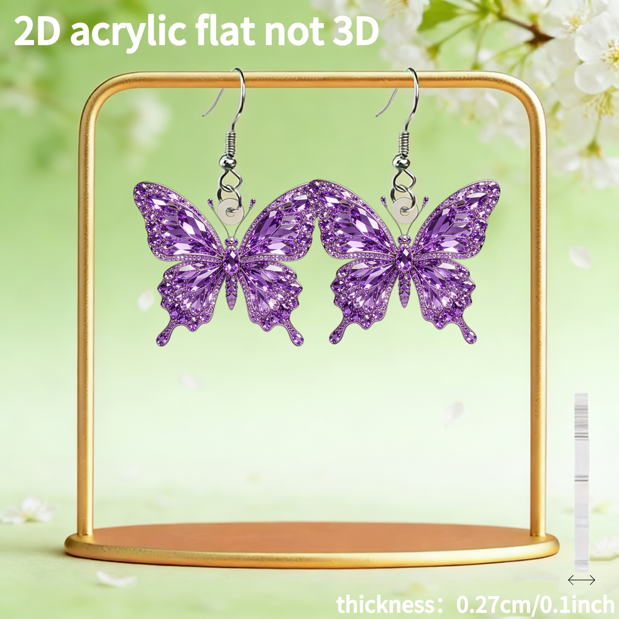 Purple Butterfly 2D Acrylic Flat Earrings, Cute Girly Style