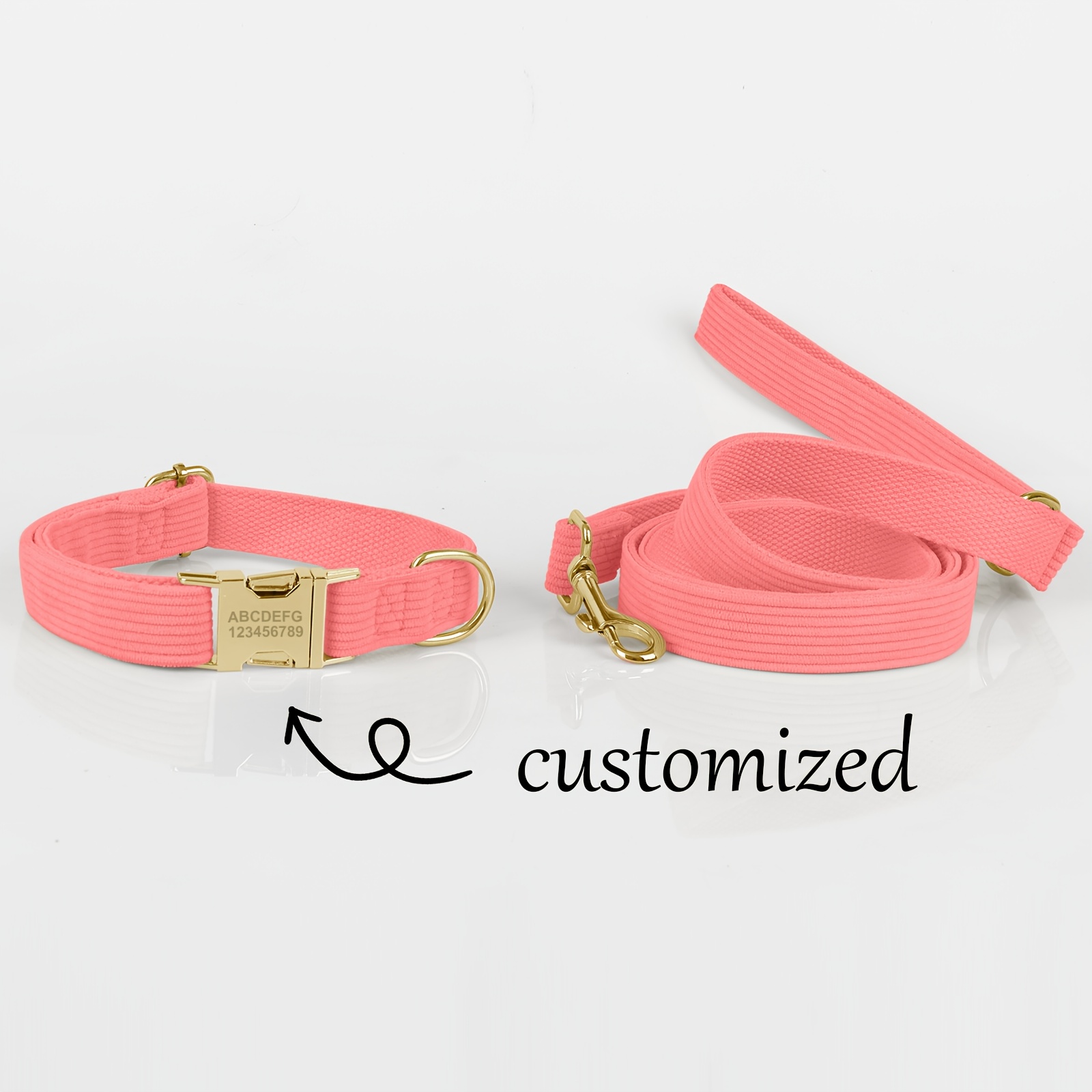 TEMU Custom 2pcs Pet Dog Collar And Leash Set, Made Of Soft And Comfortable Corduroy With Adjustable Metal . Free Laser Engraving Of The Pet Dog's