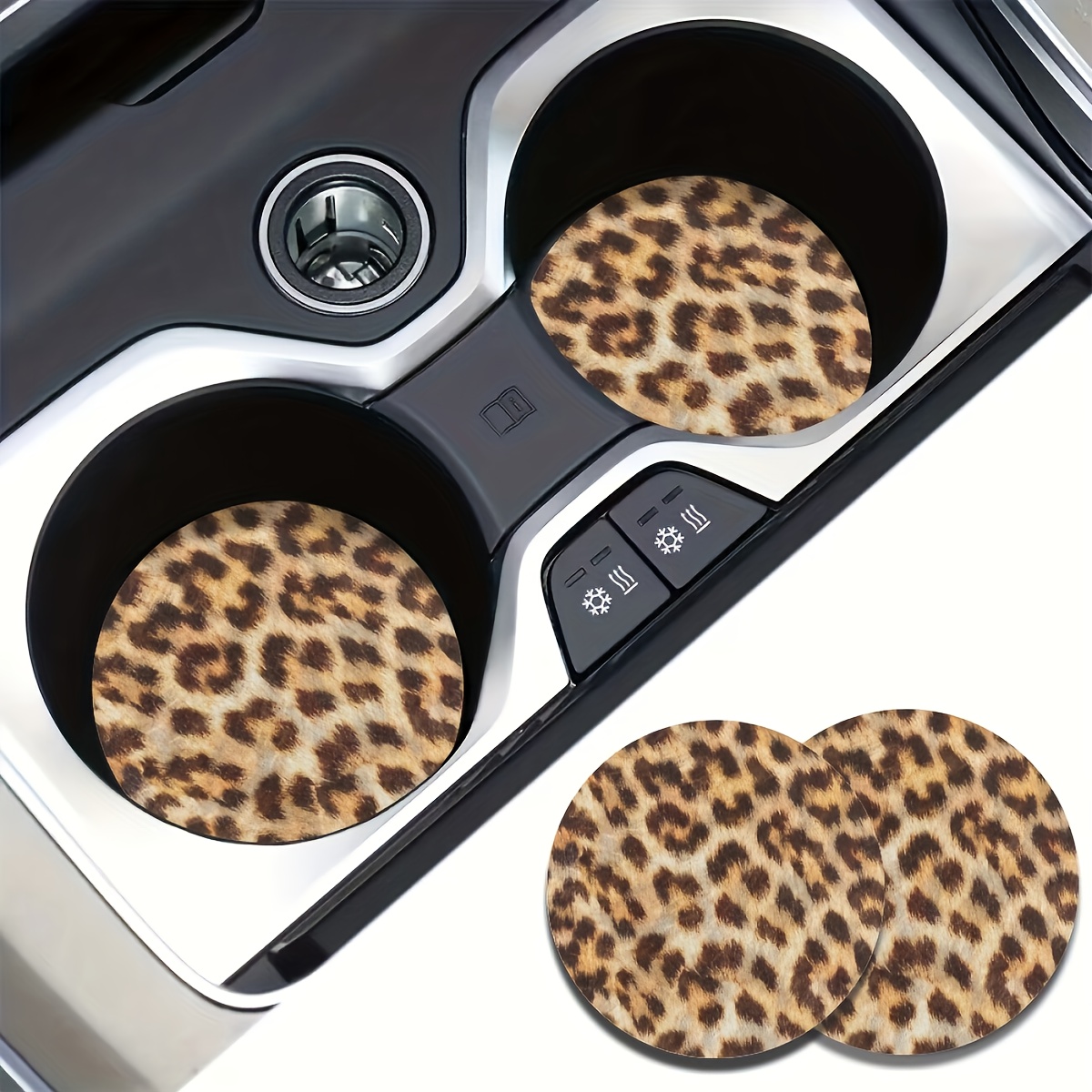 2pcs Absorbent Leopard Design Car Coasters, Car Interior Accessories, Home Desktop Kitchen Coasters For Most Vehicle Suv Truck, Car Decor&caraccessories