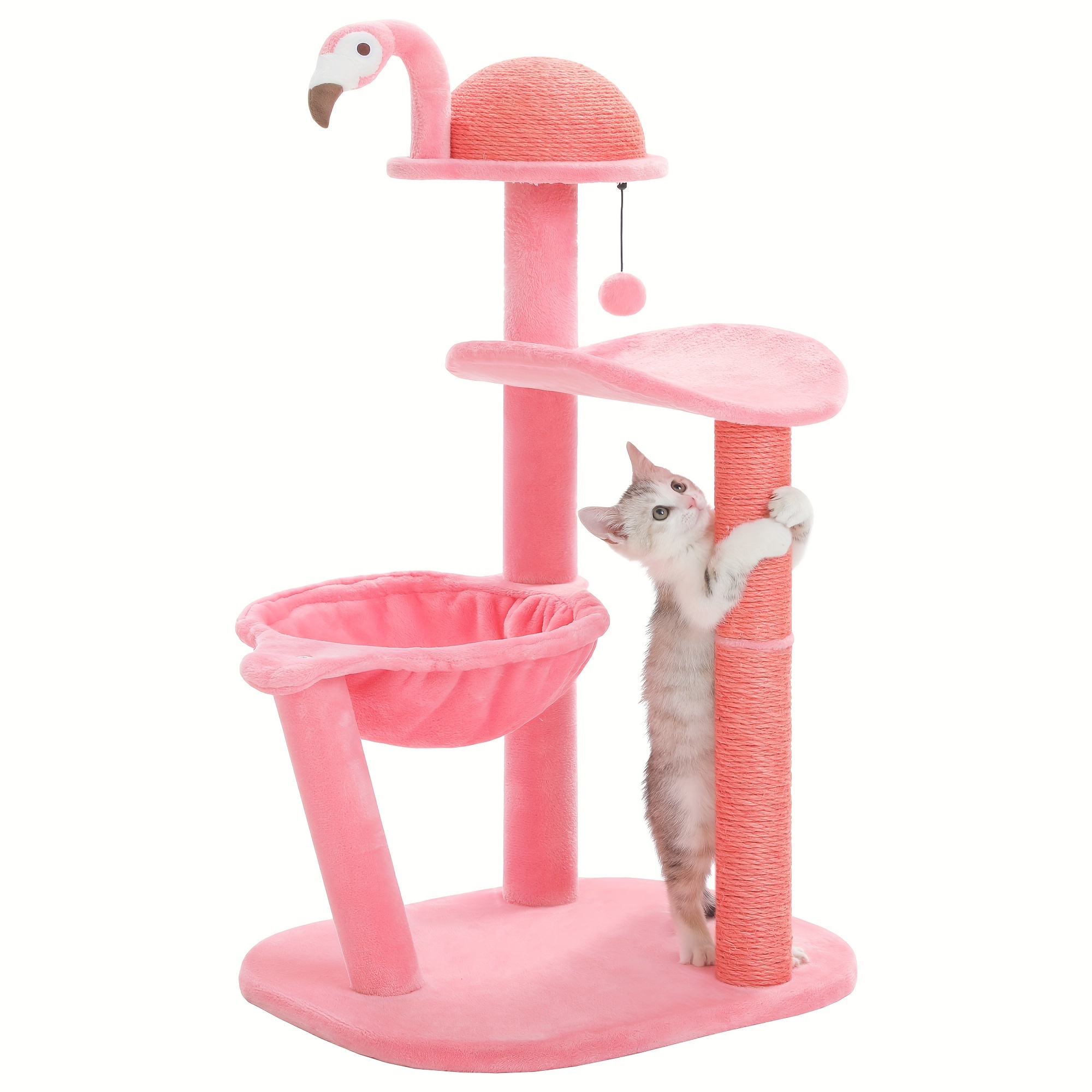 

Cute Cat Tree, 37.4 In Flamingo Pink Cat Tower With Sisal Scratching Posts For Small Cats And Kittens, Cat Scratcher With Cat Perch, Hammock And Dangling Ball