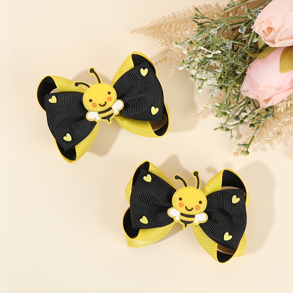 Image of 2pcs Cute Hair Bow Clips For Adorable Bee Decor Bow Hair Additions For Gifts Mini Heart Decor Boe Hair Barrettes For Valentine's Day Gifts
