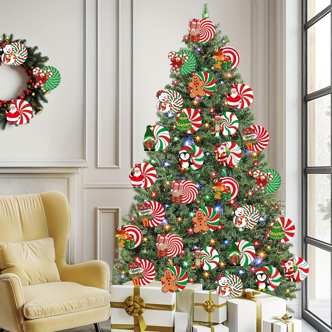 TEMU 60pcs Candy Christmas Decoration Pendants, Christmas Ornaments Mint Candies, Christmas Candy With Character Decoration Pendants, Suitable For