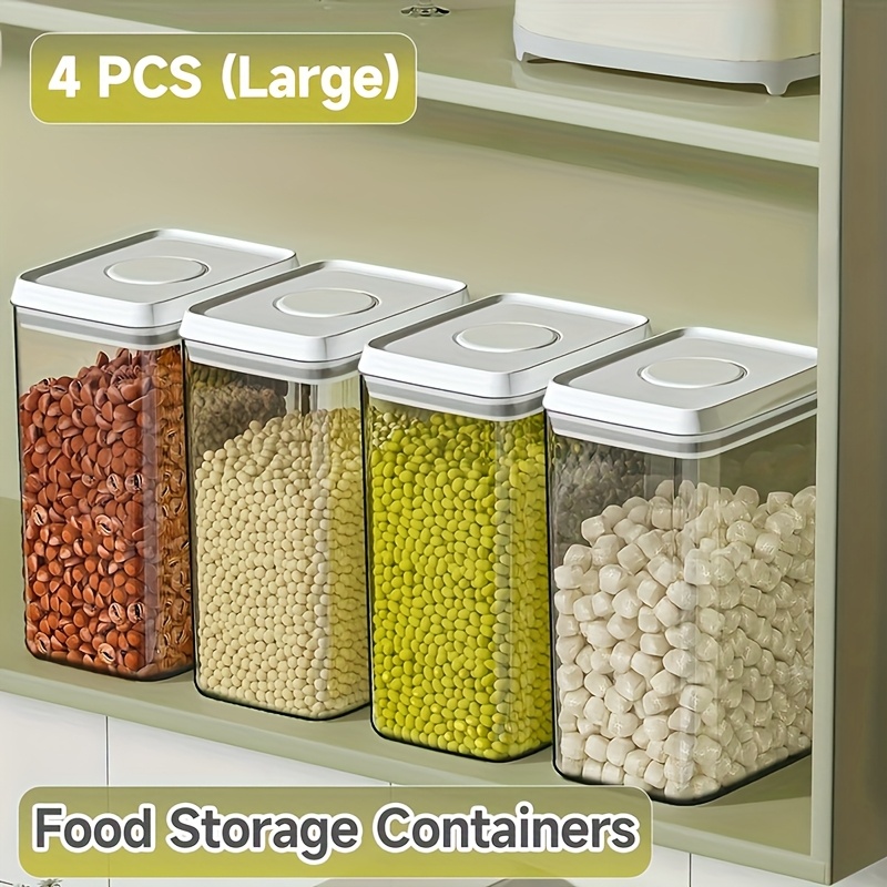 Image of 4pcs Airtight Food Storage Containers Set With Lids, Plastic Kitchen And Pantry Organization Canisters For Cereal Flour, Sugar, Suitable For Domestic Scenes, Clear
