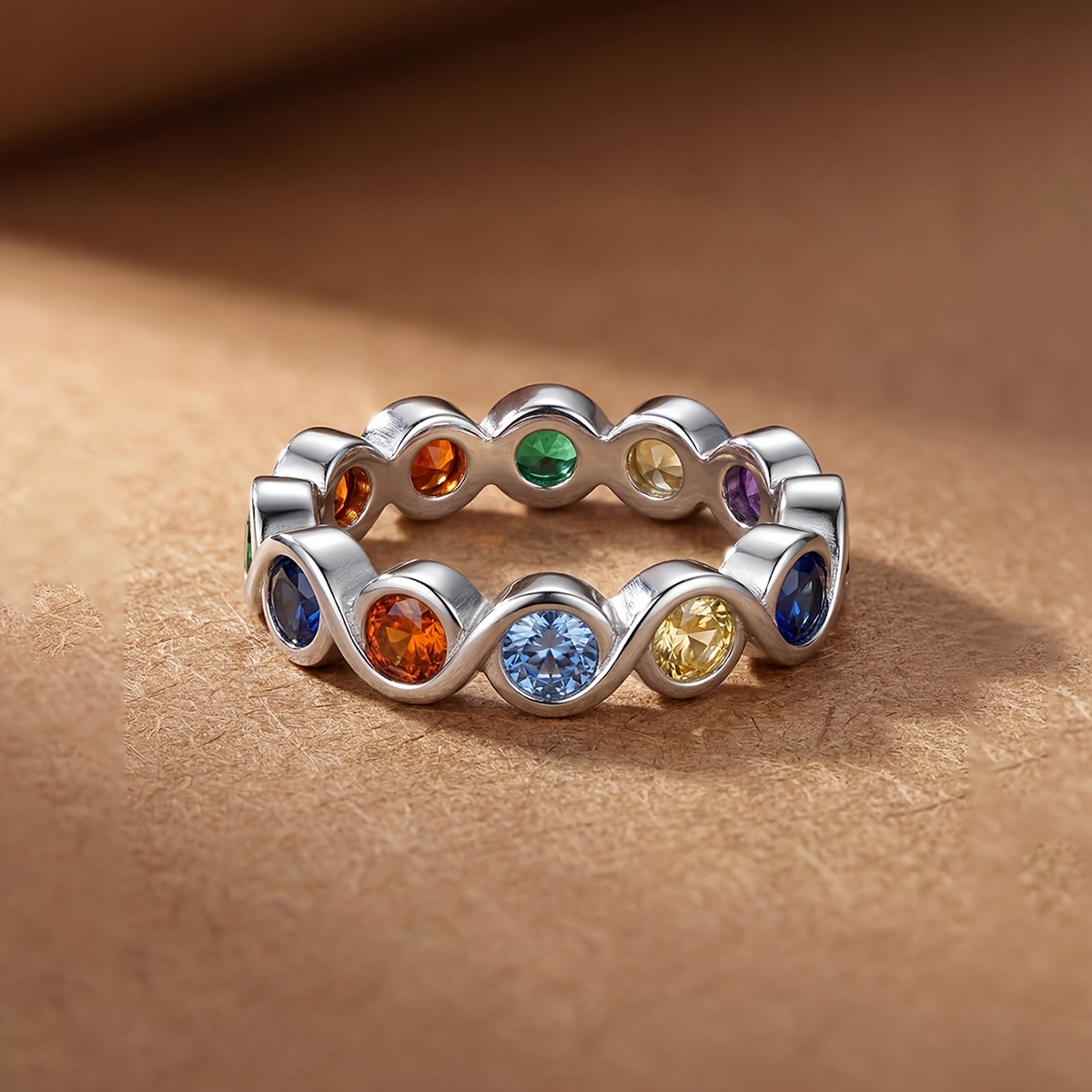 Women's Twisted Colored Synthetic Zirconia Ring, Elegant Gift