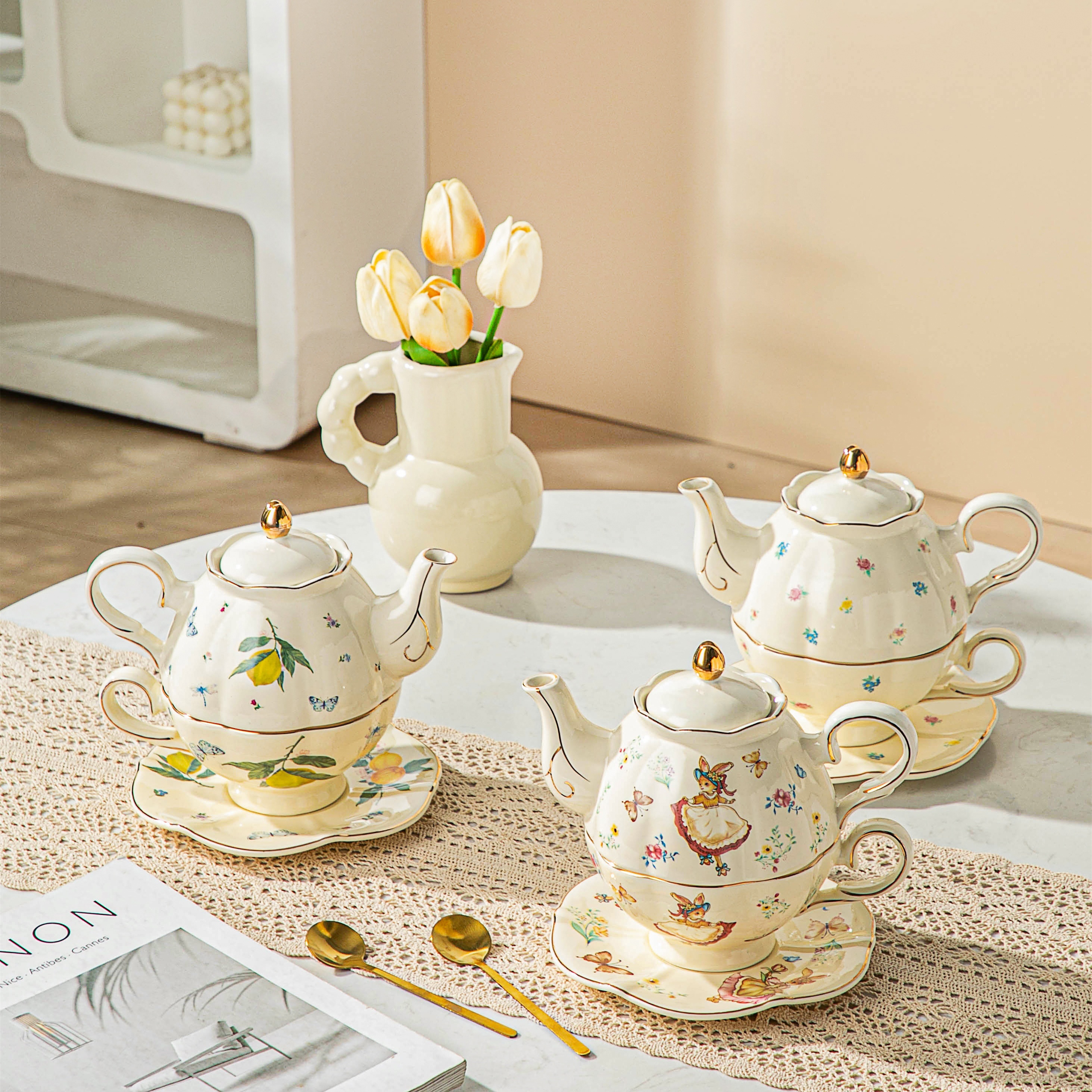 食器  tea set 1set 22oz tea kettle 9oz tea cup saucer one person ceramic - Temu
