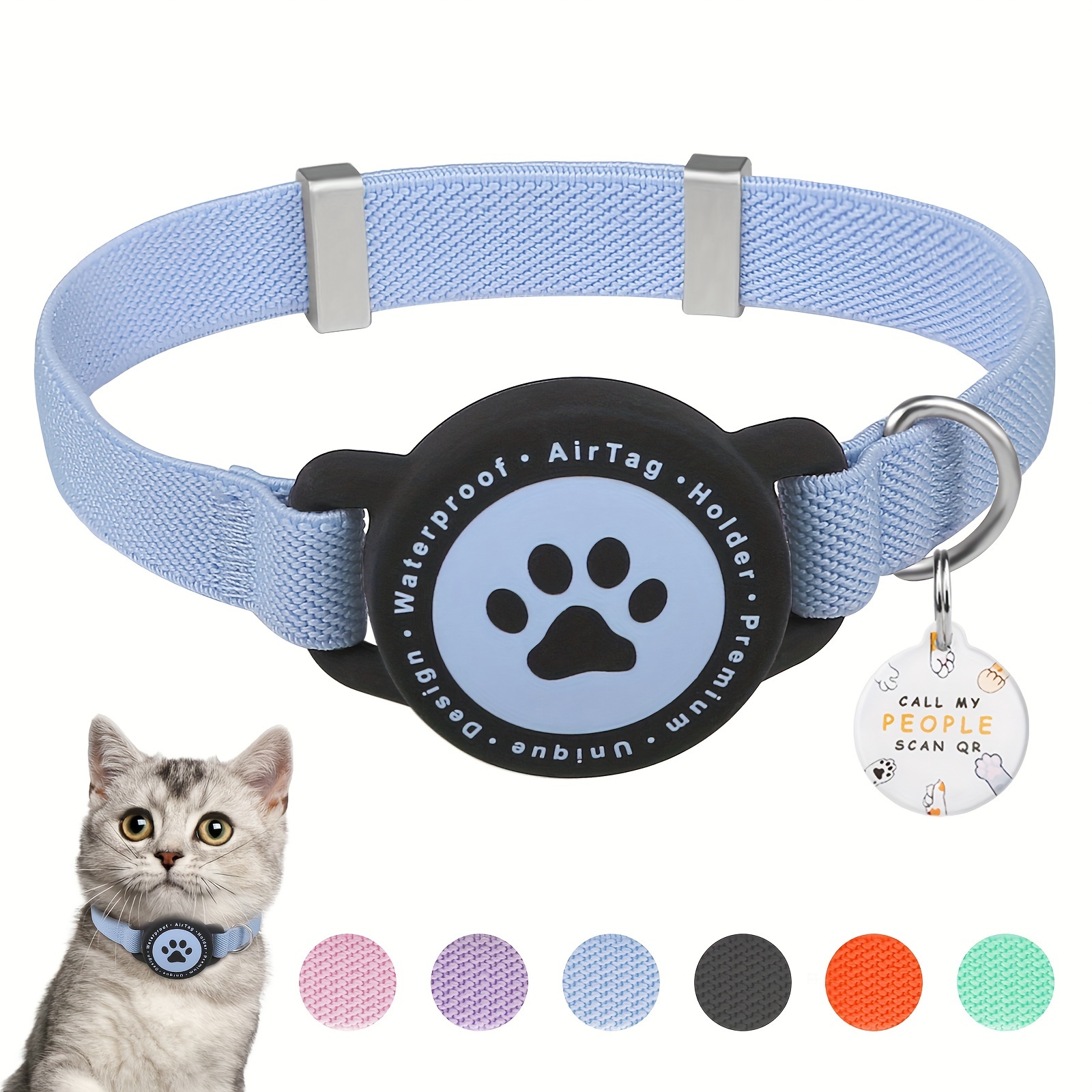 TEMU Collare per gatto affascinante e con porta AirTag, completo di un QR e due campanellini. � , elasticizzato e confortevole, a gattini e cani di