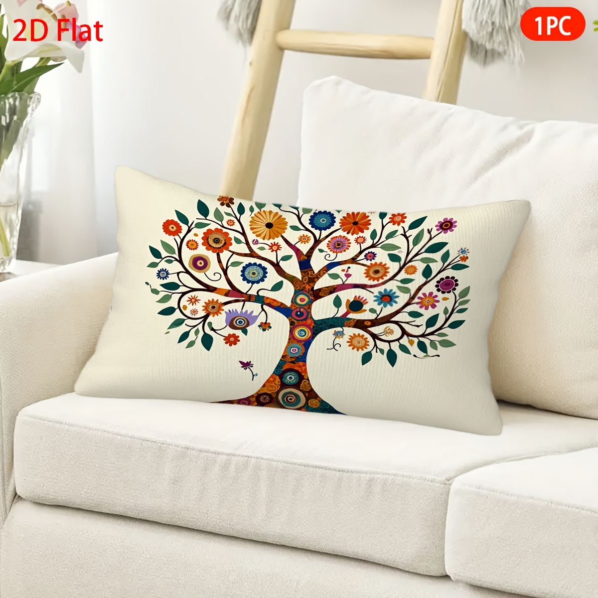 TEMU de cojín 2D, 1 pieza, de almohada de felpa corta con de árbol colorido, regalo ideal para Navidad, Pascua, Día de San Valentín, Halloween,