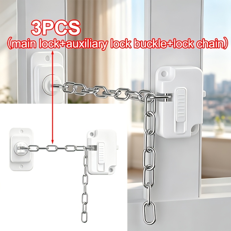 TEMU 3pcs, Adjustable Window Security Lock With A Self-adhesive Design For . Made Of Durable Metal And Plastic, This Lock Provides , Ventilation, And