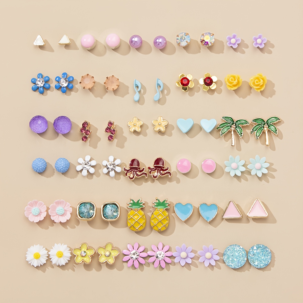 

Ensemble de 30 paires de boucles d'oreilles élégantes et mignonnes, en de avec de perles et tige en acier inoxydable, floraux et fruités , clous pour femmes pour un et cadeau du festival du Ramadan