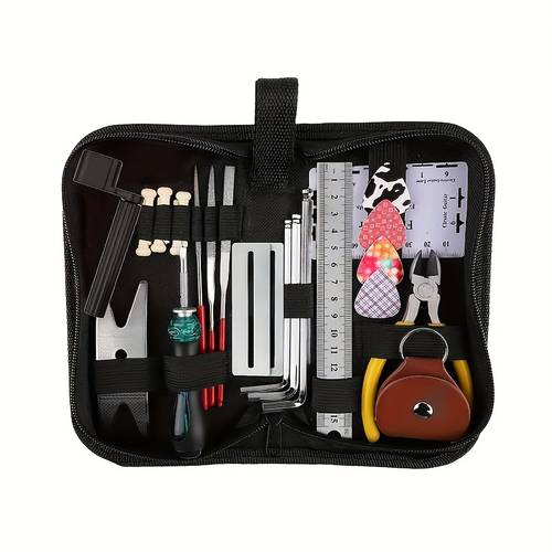 26pcs Guitar Repair And Care Kit - Includes String Changing Tools, Tuning Wrenches, Files, Rulers And Accessory Bag - Makes A Great Gift For Musicians And Guitar Enthusiasts