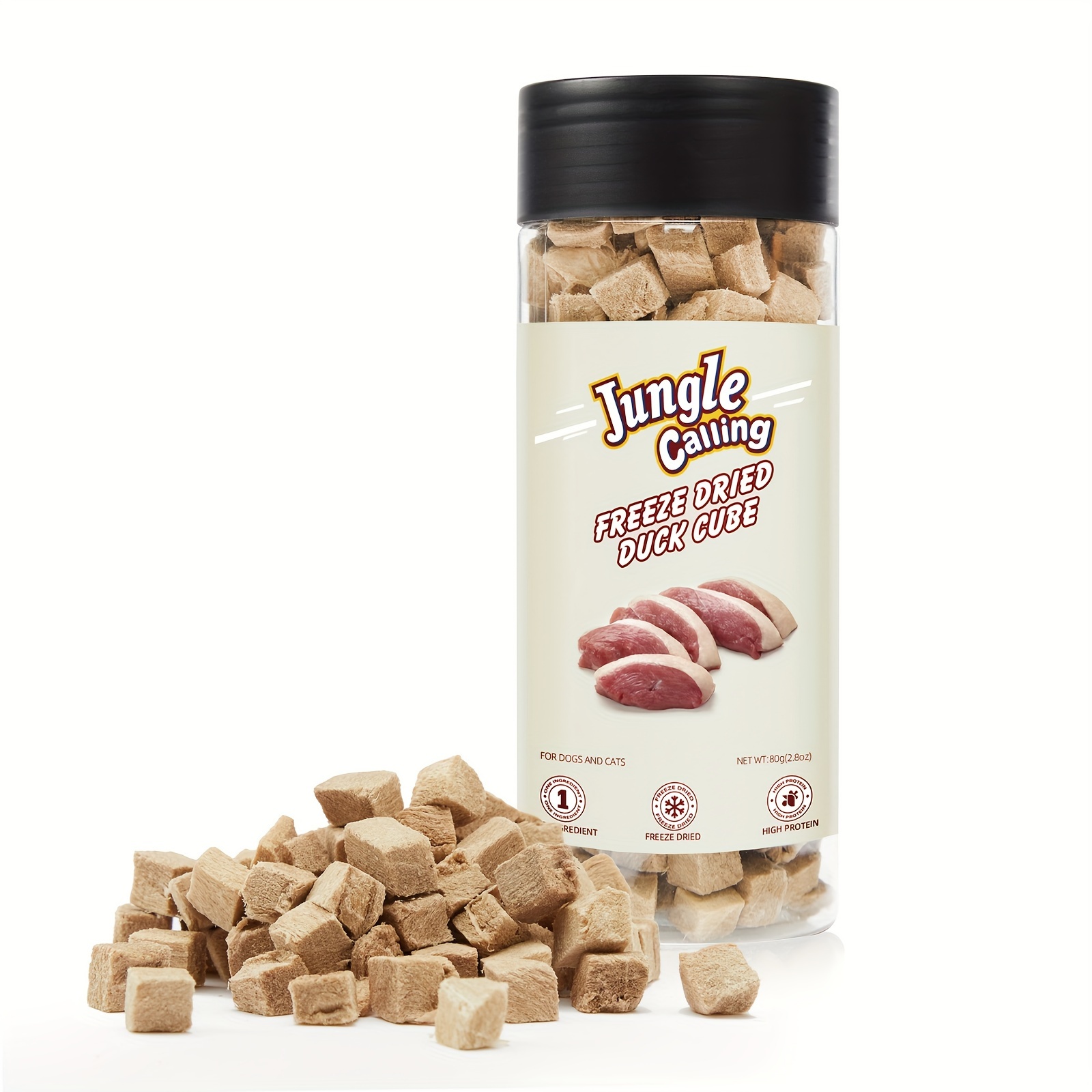 

Jungle Calling Freeze Dried Dog And Cat Treats - High Protein, Low Fat, Made With A Single Ingredient - Perfect For Training And Snacking, 2.8 Oz (duck Cube)