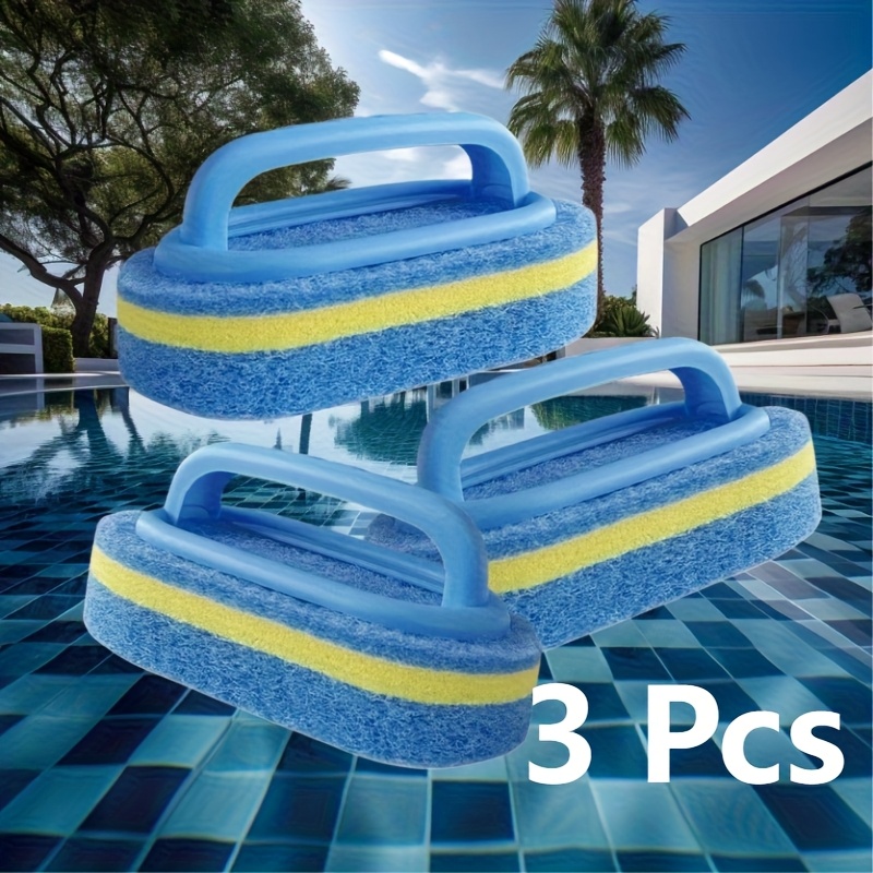 TEMU 3pcs Pool Cleaning Brush Set | Thickened Sponge Brush Head + Non-slip Pp Handle | Powerful Stain Removal Brush For Pool Wall Tiles | Manual
