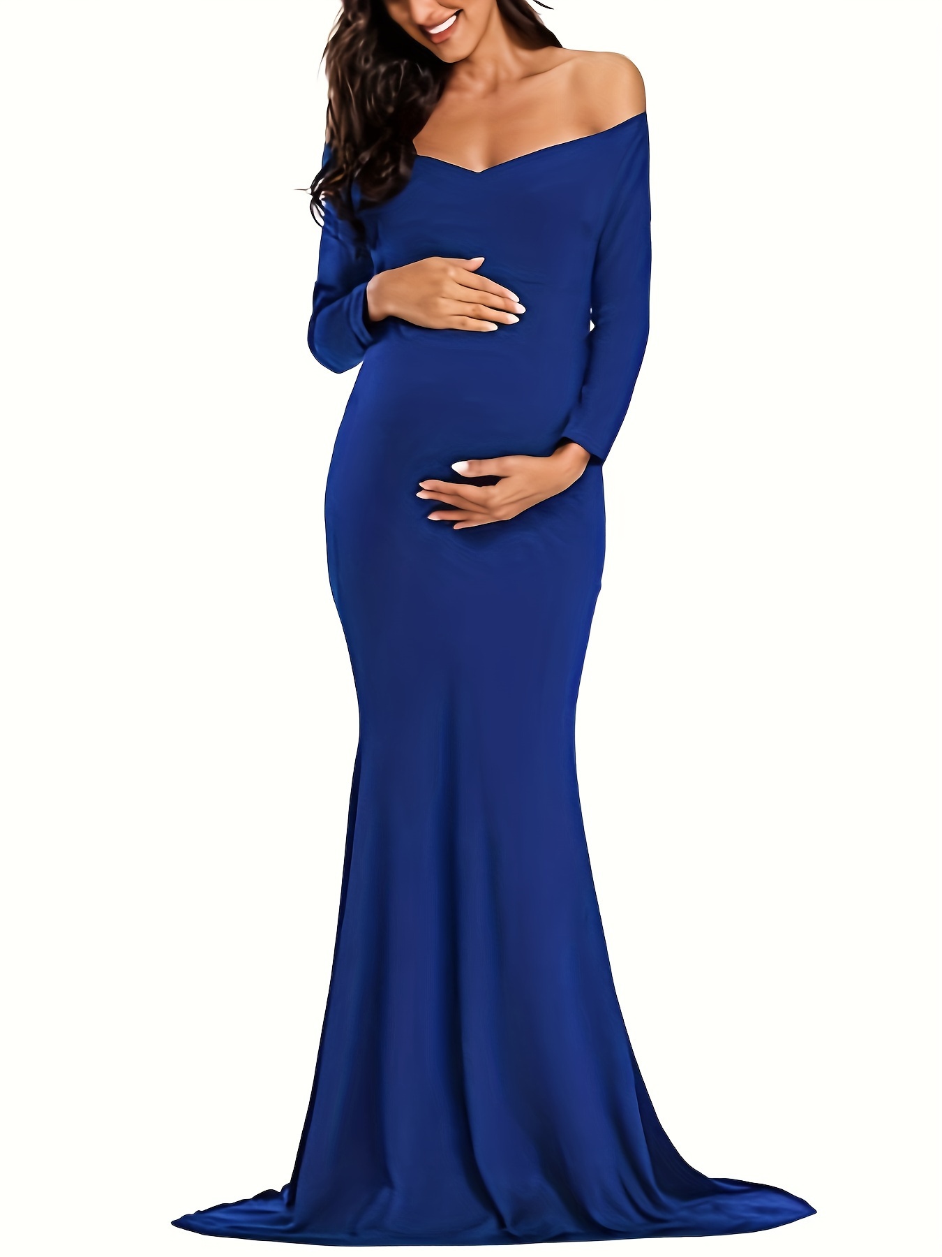 slim fit dress slacks Angel Maternity Celine Baby Shower Smock Midi Dress in Blue/Floral main image 1