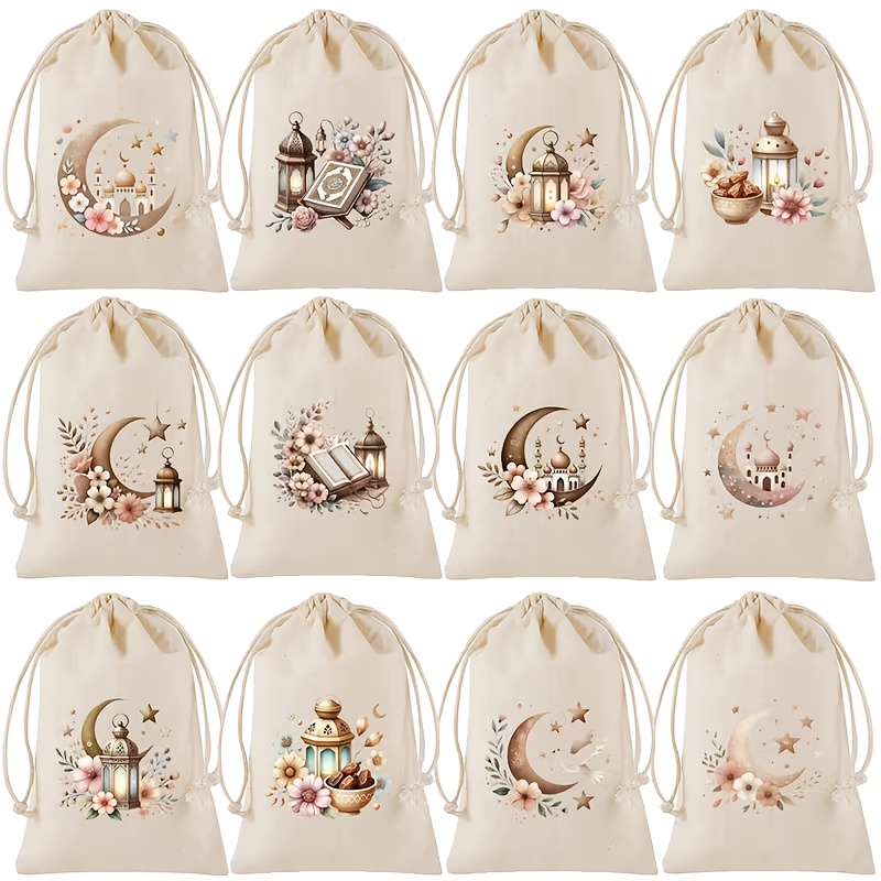 Image of Gift For Her/him Set Of 12 Decorative Gift Bags For Ramadan And Eid Featuring Lantern And Designs, Perfect For Mubarak Kareem Gifts And Holiday Decorations