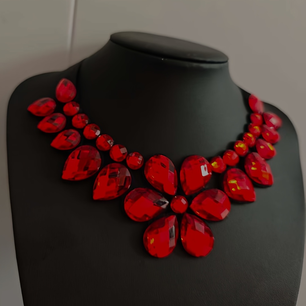 Women's Red Teardrop Choker Necklace, Statement Piece