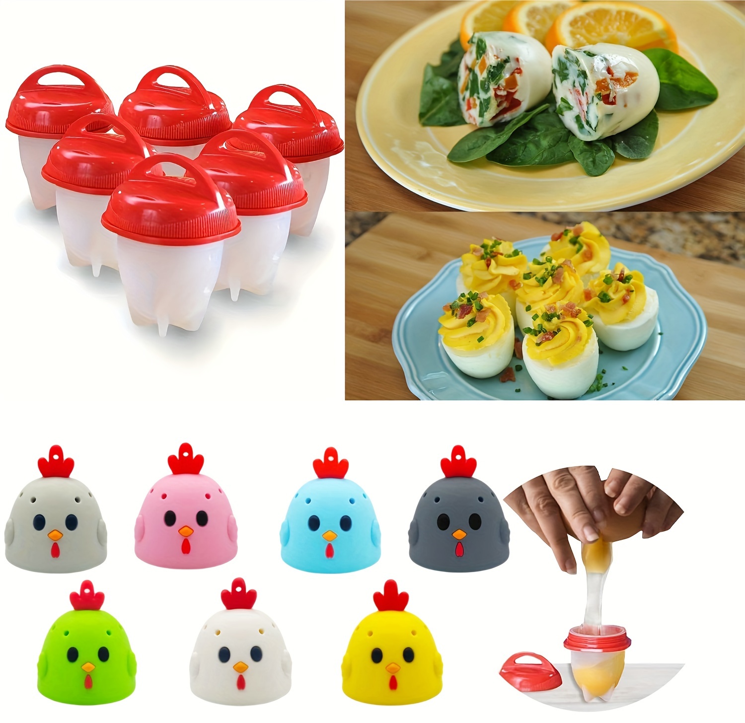 1pc non stick silicone egg cooker 1pc non stick silicone egg cooker set easy clean hard boiled egg holder no shell egg boiling cups fast poaching egg molds for breakfast multiple colors details 0