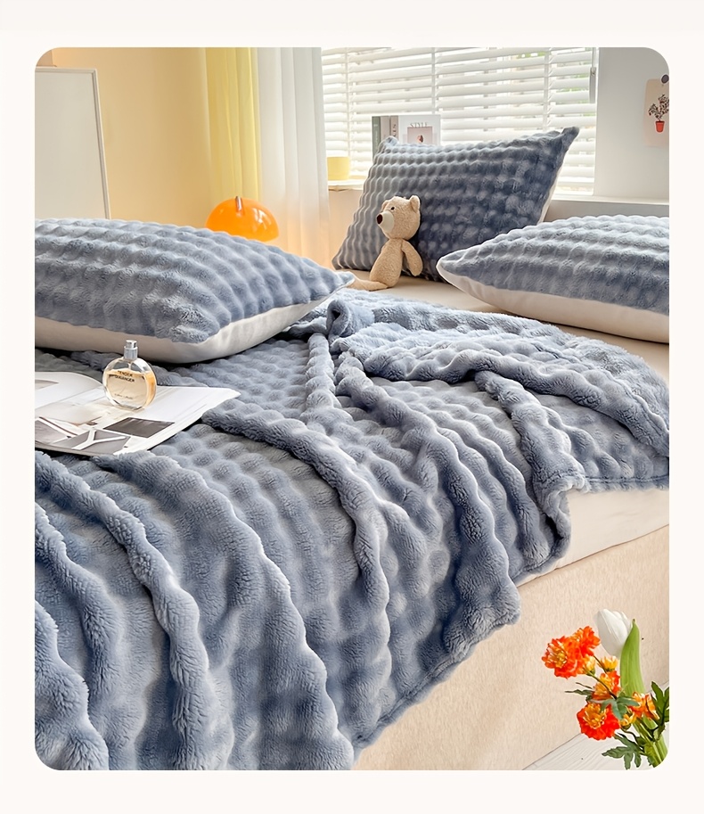 1pc ultra   fleece blanket contemporary style warm   ideal for sofa office bed camping travel plush throw cozy flannel knit fabric   polyester   250 300gsm details 0