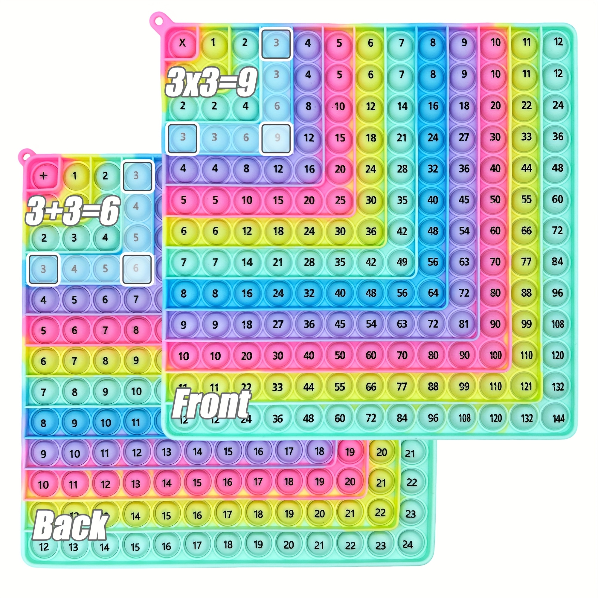 12x12 And 12+12 Times Table Addition Chart Math Games, Silicone Push Bubbles Fidget Toys, Gifts For Back To School Supplies